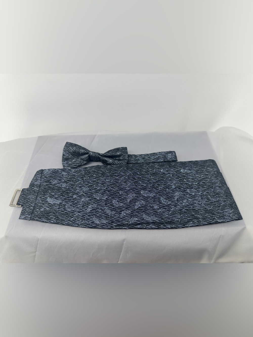 Andrew fezza metallic gray black jacquard Cummerbund and Bow Tie Set